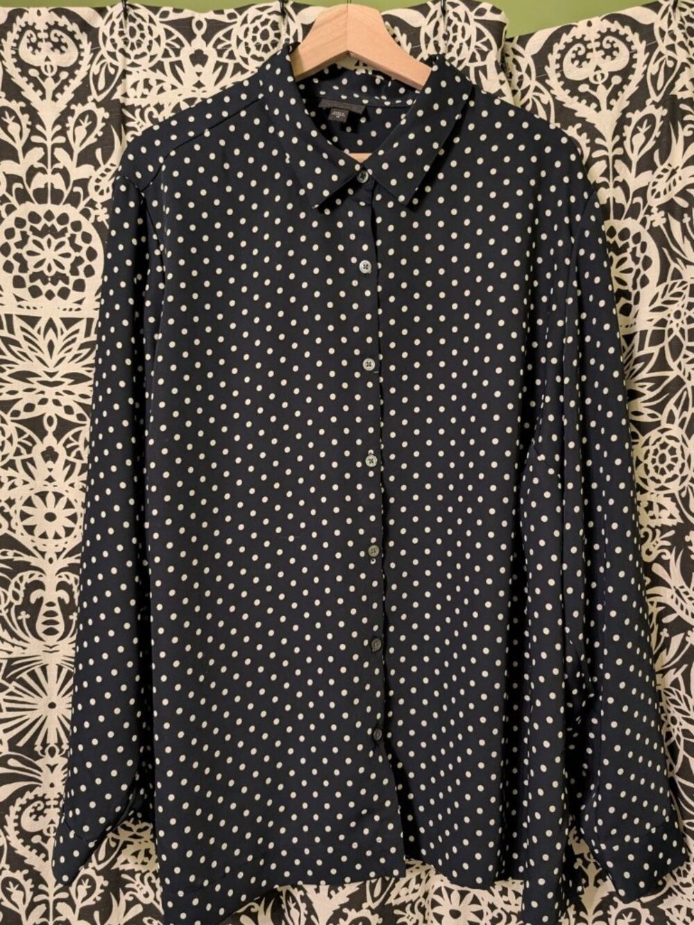 J.Jill Wearever Collection Navy Polka Dot Button Down Shirt 3X